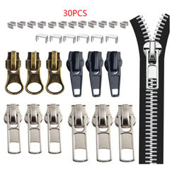 30 stk. 5 lynlåsreparationssæt, blandede farver metal lynlåshoveder