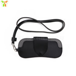 Bærbar PU læder solbrilleetui hals hængende pose Black