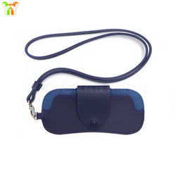Bærbar PU læder solbrilleetui hals hængende pose Blue