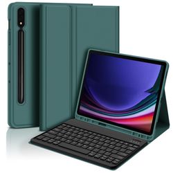 Bluetooth Tastatur Etui + Tastatur Kompatibel med Samsung Galaxy Tab S8+/S8 Plus 12.4 tommer - Mørkegrøn