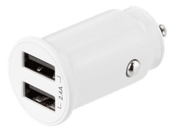USB car charger, 2x USB-A, 2.4 A, total 12 W, white