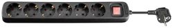Grenuttag med brytare, 6 uttag, 1,5 m, svart