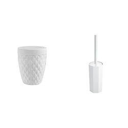 Addis 518030 Diamond Style Round Swing Lid Bathroom Bin, White & iDesign 92701ES Matrix Hideaway Toilet Bowl Brush and Holder for Bathroom Storage - White