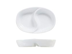 H&H 7092300 Bandeja Ovalada de 2 plazas, Porcelana, Blanco, 11 x 7 cm