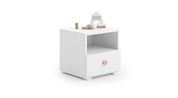 Dmora Table de chevet moderne pour chambre à coucher, Table de nuit avec 1 tiroir et bouton, 40x38h41 cm, Couleur Blanc et Rose