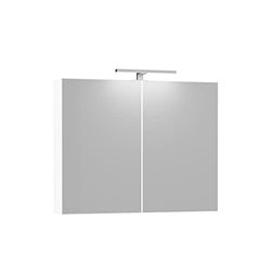 Baikal Mueble Camerino con Espejo, Armario Auxiliar de Baño Multiusos, Opción con o sin Luz LED. Mueble de Pared de fácil colocación. Armario MONTADO. Acabado Blanco. Camerino LED 80 cm