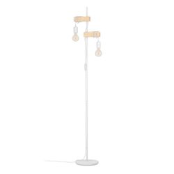 Eglo Townshend candeeiro de pé, candeeiro de pé vintage de 2 chamas em design industrial, candeeiro de pé retro em aço e madeira, cor: branco, castanho, tampa: E27, incl. interruptor