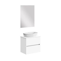 Baikal Mueble de Baño Onyx. Mueble MONTADO, Mueble 2 cajones. Mueble Baño con Lavabo. Mueble Suspendido. Armario de Pared. Lavabo Cerámico. Incluye Espejo. 70cm Blanco.