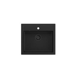 QUADRON Lavello BILL 110 in granito di GRANITEQ, lavello da incasso a 1 scomparto in 595x540x205 mm, carbonio puro/scarico nero, lavello da cucina, lavello a vasca singola con sifone