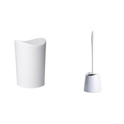 TATAY Bathroom Bin with Tipping Lid, 6L Capacity White + Standard Toilet Brush Black Brush White Color