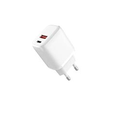 Netlader met 2 uitgangen, 1 USB A en 1 USB C, totale capaciteit 3 A - 20 W, wit