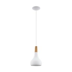 Eglo Sabinar Lampadario, lampada a sospensione a 1 luce, lampada a sospensione in acciaio e legno, colore: bianco, marrone; attacco: E27, diametro: 18 cm, certificazione FSC