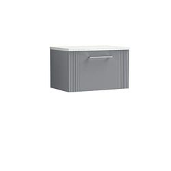 nuie DPF294LSW Deco Modern Bathroom Wall Hung 1 Drawer Part Fluted Vanity Basin Unit with Laminate White Sparkle Worktop, Satin Grey