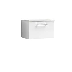 nuie ARN122LSW Arno Modern Bathroom Wall Hung 1 Drawer Vanity Unit with Laminate Worktop, Gloss White
