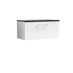 nuie ARN125LSB Arno Modern Bathroom Wall Hung 1 Drawer Vanity Unit with Laminate Worktop, Gloss White
