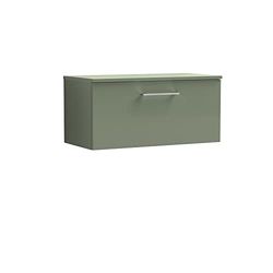 nuie ARN825W Arno Modern Bathroom Wall Hung 1 Drawer Vanity Unit with Colour Worktop, 800mm, Satin Green