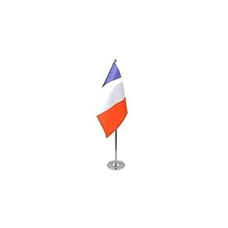 AZ FLAG - Drapeau De Table France Prestige - Drapeau Français De Bureau En Satin Avec Hampe De 30cm Et Socle En Métal - 22x15 cm