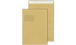 MAILmedia 30021153 Folding Envelope C4 with Window Natural Brown