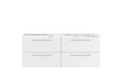 Hudson Reed QUA001LCM Quartet Modern Bathroom Wall Hung 4 Soft Close Drawer Vanity Unit and Carrera Marble Laminate Worktop, 1400mm, Gloss White