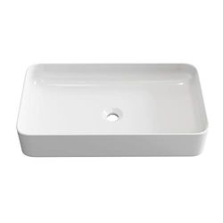 BAIKAL, Keramische wastafel boven werkblad, ronde wastafel, ideaal voor het plaatsen op badkamermeubels en alle soorten toiletten, wastafels zonder kraangat, 60 cm, wit, rechthoekig