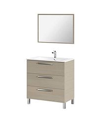 Dmora - Meuble de comptoir Palmdale, Armoire de toilette, Armoire avec 3 tiroirs et miroir, évier non inclus, cm 80x45h86, Chêne