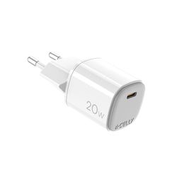 Celly, Caricatore con Uscita USB-C, Caricabatterie Portatile da 20W con Tecnologia GaN, Compatibile con Vari Modelli dei Maggiori Produttori
