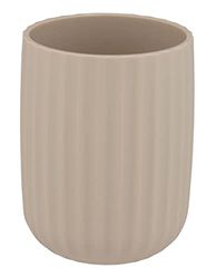 WENKO Tandenborstelbeker Agropoli beige, houder voor tandenborstel en tandpasta van hoogwaardig kunststof met plastische vormgeving en gestructureerd oppervlak, BPA-vrij, Ø 7,5 × 10 cm