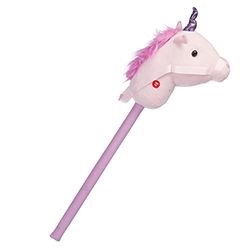 Relaxdays Caballito de Palo Unicornio, Caballo Juguete con Sonido, Madera-Peluche, Relincha y Galopa, 1 Ud, 74 cm, Rosa, Color, estándar (10023852)