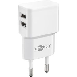 Goobay 44952 Alimentación USB/adaptador de 2 puertos para toma de corriente - Fuente de alimentación USB de 2,4 A (12 W) con electrónica de protección para dos teléfonos móviles o tabletas, blanco