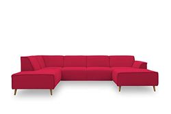 DOMO. collection Jules - Sofá escandinavo con muelles, en Forma de U, Color Rojo, 191 x 333 x 159 cm
