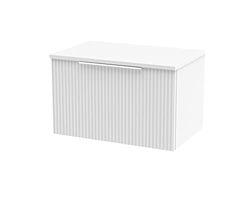 Hudson Reed DFF194W Fluted Modern Bathroom Wall Hung 1 Drawer Vanity Unit with Colour Match Worktop, 600mm, Satin White