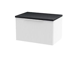 Hudson Reed DFF194LSB Fluted Modern Bathroom Wall Hung 1 Drawer Vanity Unit with Sparkle Black Laminate Worktop, 600mm, Satin White