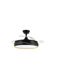 blendend Ventilator DC 72 W, zwart/goud, met 3 vleugels, instelbaar licht 3000 K, 4500 K, 6000 K, 7200 lm, afstandsbediening, timer en geheugen inbegrepen.