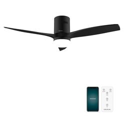 Cecotec Plafondventilator EnergySilence Aero 5600 Aqua Black&Black Connected van 40 W en 52”, Wifi, Afstandsbediening, IP44-bescherming, Licht, 6 snelheden, 3 bladen, winter-zomer modus en timer 8u