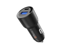 Technaxx Dual Car Charger 60W, 2-portars cigarettändaruttagsadapter TX-306 med USB Type-C & USB-A-utgång, PD 30W & QC3.0, PPS dynamisk laddning, 12-24V Input