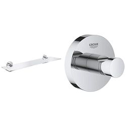 Grohe 40799001 Mensola in Vetro, Cromo, 530 mm (Lunghezza Funzionale 380 mm) Gancio, Cromo 40364001