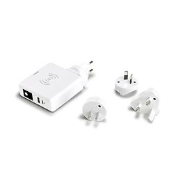 SIMON - Caricabatterie wireless a ricarica rapida, adattatore da viaggio 3 in 1, con 2 prese USB, batteria portatile con interruttore, adatto per EU, USA, SAA e UK, colore bianco