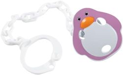 Attache-tétine pour bébé en plastique, sans BPA, lavable et réutilisable en forme de pingouin avec chaîne