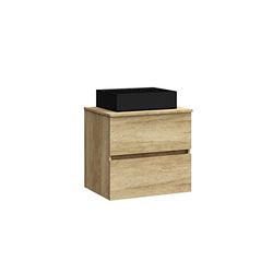 Baikal Mobile bagno Onyx Black, 2 cassetti, sospeso a parete, con lavabo in ceramica in nero opaco. Melamina 16 mm. Mobile montato. Lavabo Rettangolare/Senza Specchio 70 cm Nature