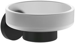 Villeroy & Boch Jabonera Elements Tender, jabonera para montaje en pared, soporte para jabón de vidrio satinado y zinc, redondo, Negro mate