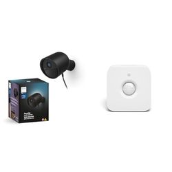Philips Hue Secure, Telecamera di Sicurezza con Cavo, HD 1080p, per Interni, Nero + Philips Hue Sensore di Movimento, Accensione e Spegnimento Automatico Luci Smart, Bianco