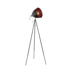 Eglo Candeeiro de pé de tripé Chester, candeeiro vintage de pé de 1 foco, candeeiro de pé de aço, cor preta, cobre, suporte de lâmpada E27, incl interruptor de tração