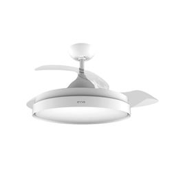 EVVO Ventilador de Techo con Aspas Rectráctiles y Luz, Ø107cm, 3 Aspas, Motor DC 40W, 6 Velocidades, Temporizador hasta 8h, Función Invierno-Verano, Protección IP44 (Modelo: V450 Invisible White)