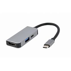 GEMBIRD USB-adapter, type C, 3-in-1 poort, USB, HDMI, PD, zilverkleurig