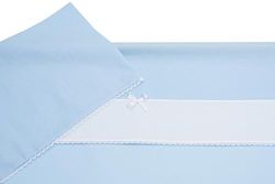 Filet - Set Lenzuolino per Carrozzina 3 Pezzi in Tinta Unita Azzurro, 1 Lenzuolo sotto con Angoli, 1 Lenzuolo Sopra con Fascia in Tela Aida da Ricamare e 1 Federa, Made in Italy, Azzurro