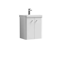 Nuie Modern Bathroom Wall Hung 2 Door Vanity Unit and 1 Tap Hole Ceramic Basin, 589 x 505 x 355mm, Gloss White, 500mm