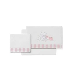 Draps en Flanelle pour Minicuna Honey Bear blanc et rose