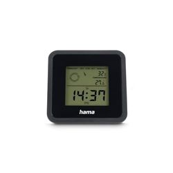 Hama Digitale thermometer/hygrometer voor gebruik binnenshuis ("Borneo", meet temperatuur, luchtvochtigheid, tijd, wekherhaling, binnenklimaat), zwart