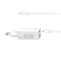 Hama 00200016, Alimentatore di rete USB C e USB A universale per notebook, tablet e smartphone (caricatore compatto USB GaN Power Delivery, 65 Watt, Quick Charge 3.0, per Thunderbolt), bianco