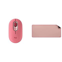 Logitech POP Mouse Wireless con Emoji personalizzabili, Tecnologia SilentTouch, Precisione e Velocità & Desk Mat - Studio Series, Multifunzione, Tappetino per Mouse Esteso, Rosa